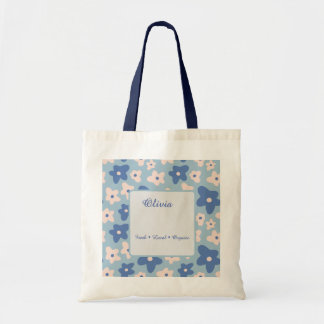 Personalized Blue Floral Market Tote Bag