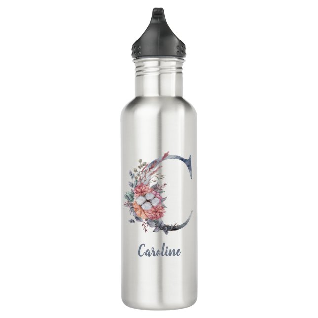 Personalized Blue Floral Monogram C  710 Ml Water Bottle (Right)