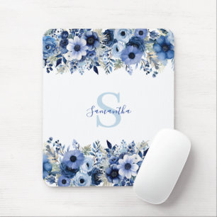 Personalized Blue Floral   Mouse Pad
