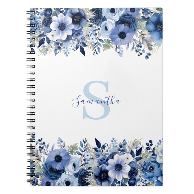 Personalized Blue Floral   Notebook (Front)