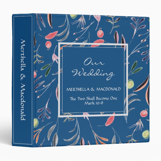 Personalized Blue Floral OUR WEDDING Binder (Front/Spine)