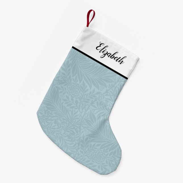 Personalized Blue Floral Pattern Small Christmas Stocking (Front (Hanging))