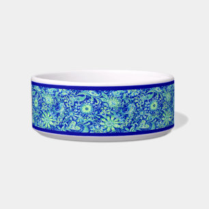 Personalized Blue Floral Pet Bowl