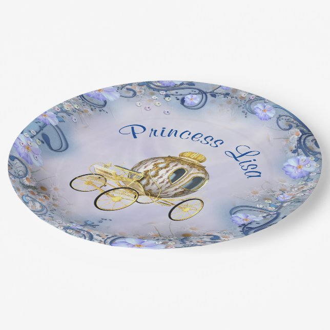 Personalized Blue Floral Princess Enchanted Paper Plate (Angled)