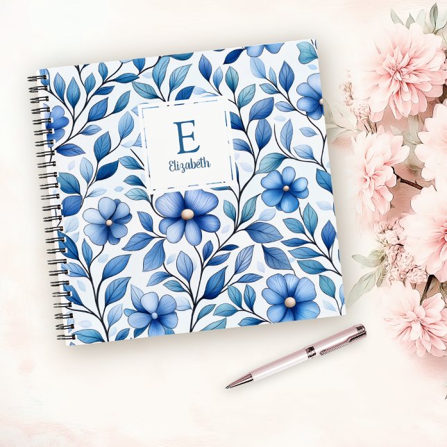 Personalized Blue Floral Square Notebook (Creator Uploaded)