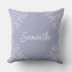 Personalized Blue Floral Throw Pillow