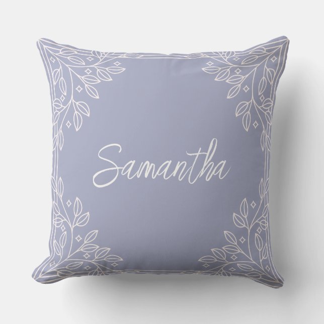 Personalized Blue Floral Throw Pillow (Front)
