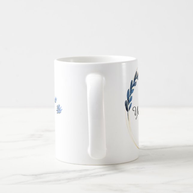 Personalized blue Floral Touch. Coffee Mug (Handle)