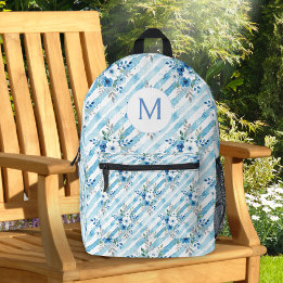 Personalized Blue Floral Travel Aesthetic Printed Backpack