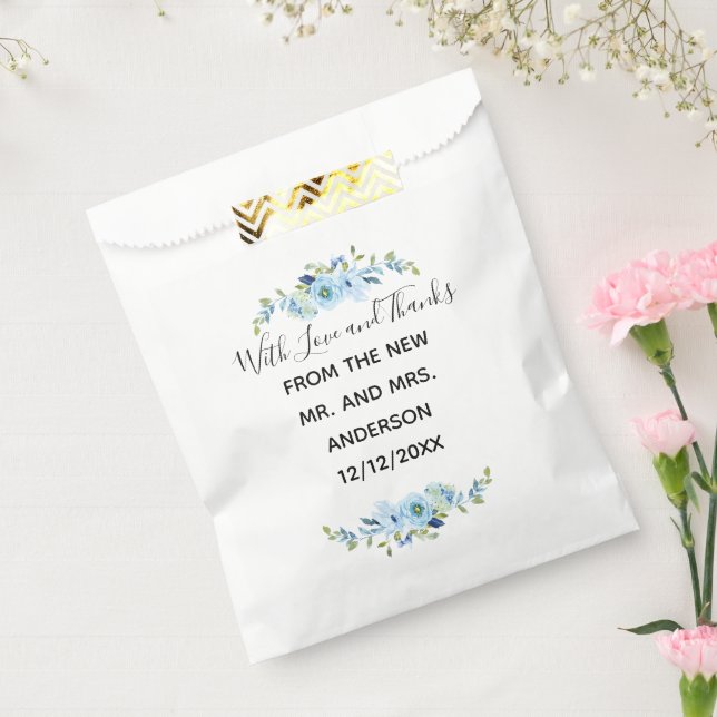 Personalized Blue Floral Wedding Favour Bags (Sealed)