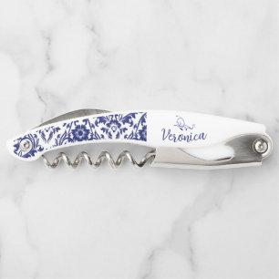 Personalized Blue Floral Wine Opener