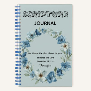 Personalized blue flower Bible Scripture jeremiah Notebook