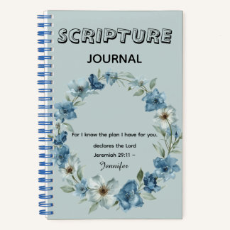 Personalized blue flower Bible Scripture jeremiah  Notebook