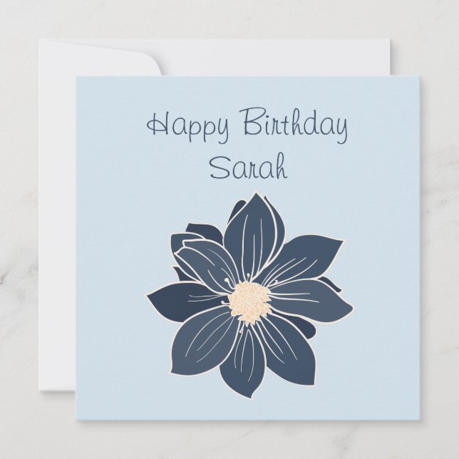 Personalized Blue Flower Happy Birthday Card (Front)