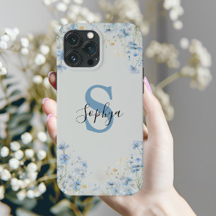 Personalized Blue Flower Monogram iPhone 13 Pro Max Case