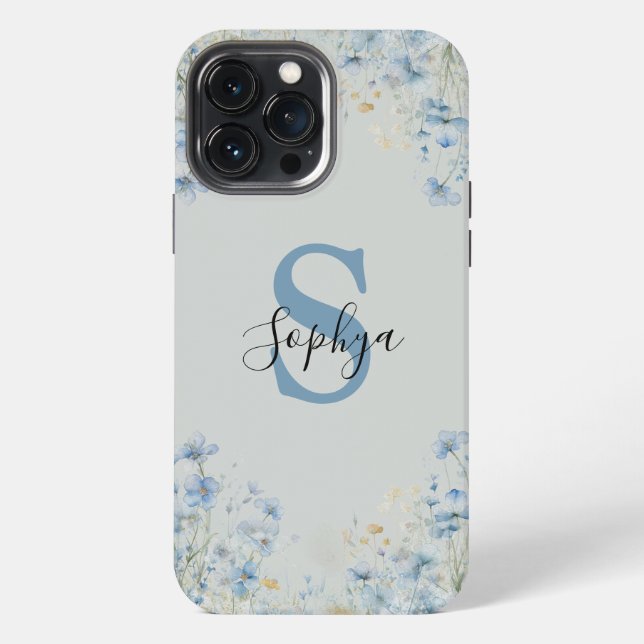 Personalized Blue Flower Monogram iPhone Case (Back)