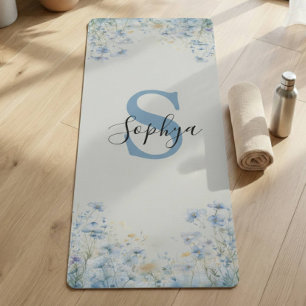 Personalized Blue Flower Monogram Yoga Mat