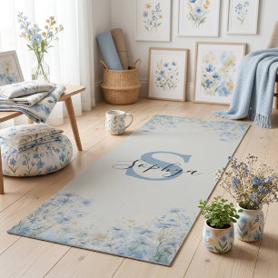 Personalized Blue Flower Monogram Yoga Mat