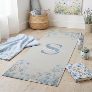 Personalized Blue Flower Monogram Yoga Mat