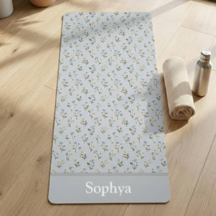 Personalized Blue Flower Name Yoga Mat