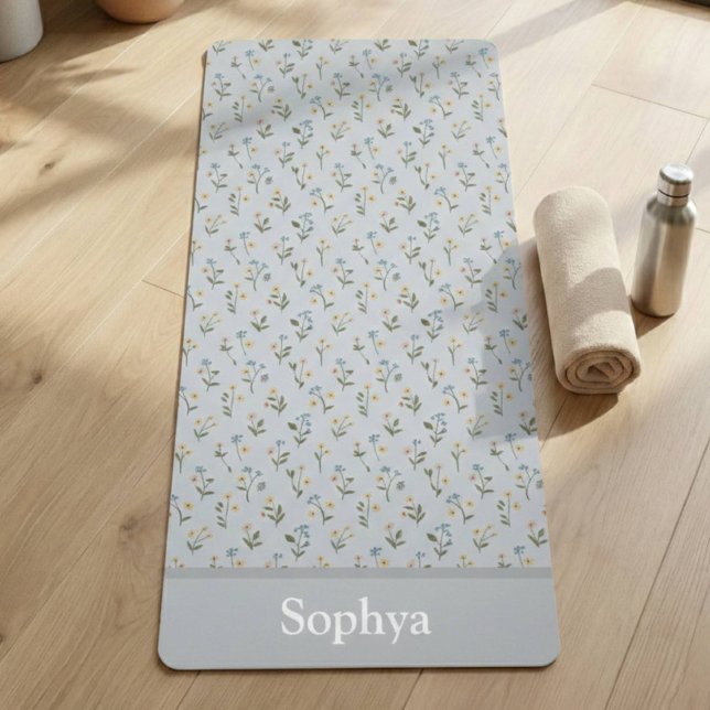 Personalized Blue Flower Name Yoga Mat (Creator Uploaded)