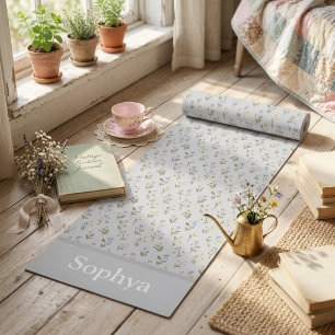 Personalized Blue Flower Name Yoga Mat
