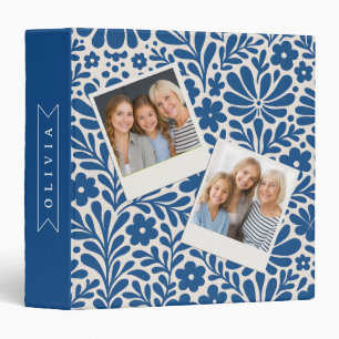 Personalized Blue Folk Floral Nordic Custom Binder