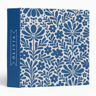 Personalized Blue Folk Floral Nordic Custom Binder