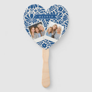 Personalized Blue Folk Floral Nordic Custom Hand Fan
