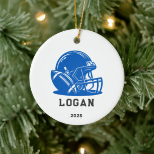 Personalized Blue Football Helmet Ornament