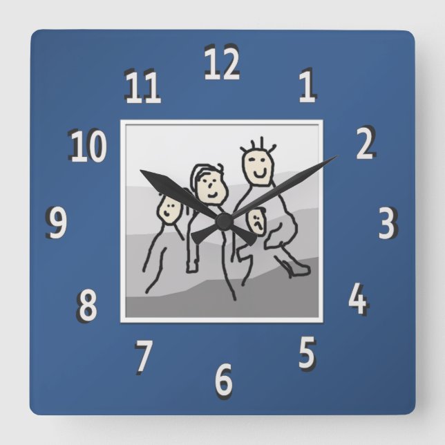 Personalized Blue Framed Photo Square Wall Clock (Front)