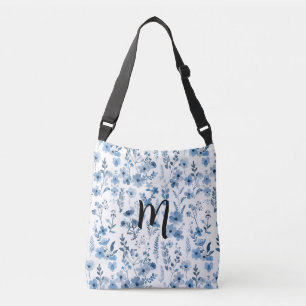 Personalized Blue French Floral Crossbody Bag