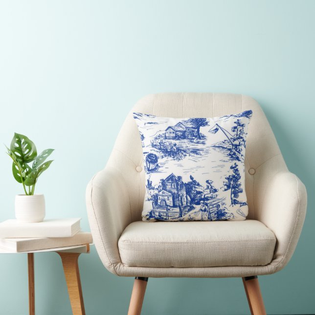 Personalized Blue French Toile  Throw Pillow (Chair)