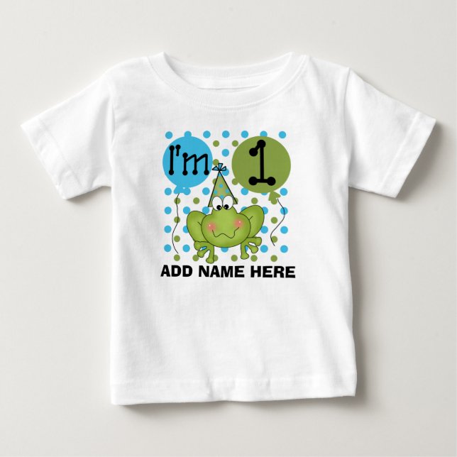Personalized Blue Frog 1st Birthday Tshirt (Front)