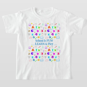 Personalized Blue, Fun Kids Colourful School Items T-Shirt