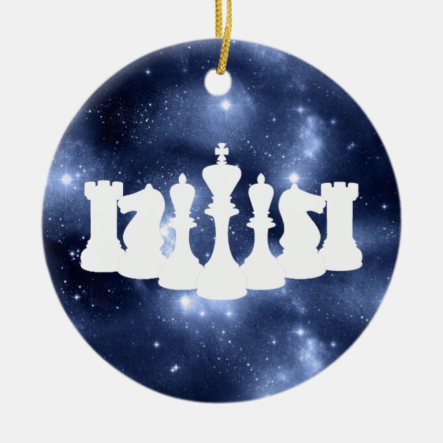Personalized Blue Galaxy Chess King Christmas Ceramic Ornament (Front)