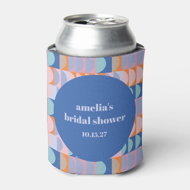 Personalized Blue Geometric Bridal Shower Favour Can Cooler (Can Front)