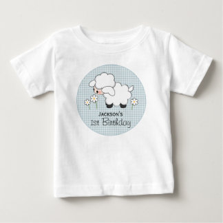 Personalized Blue Gingham Lamb Birthday Baby T-Shirt