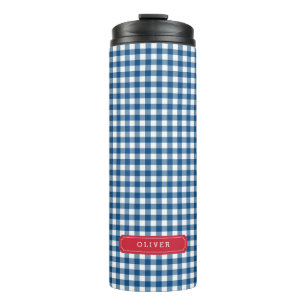Personalized Blue Gingham Monogram Thermal Tumbler