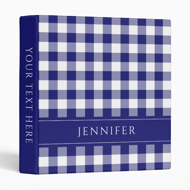 Personalized Blue Gingham Pattern Binder (Front/Spine)