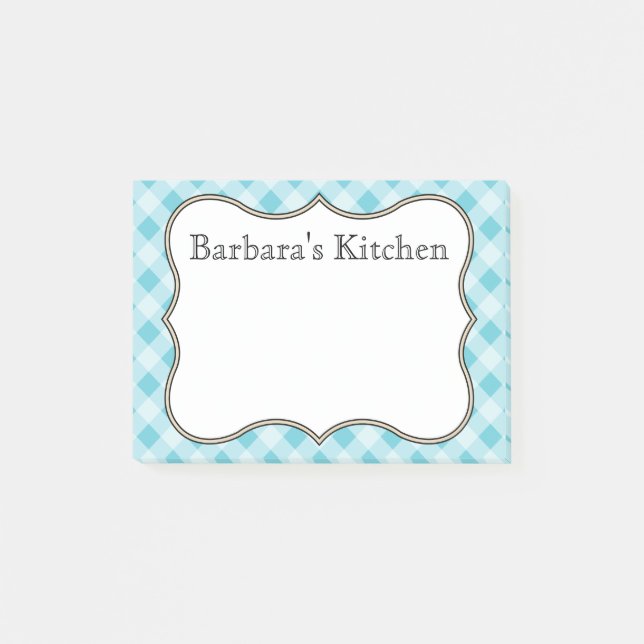 Personalized Blue Gingham Post It Notes (Front)