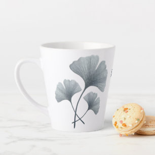 Personalized Blue Ginkgo Leaf Custom Name Latte Mug