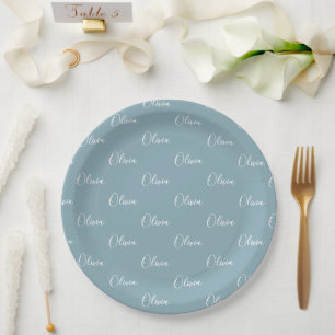 Personalized Blue Girly Elegant Name Paper Plate