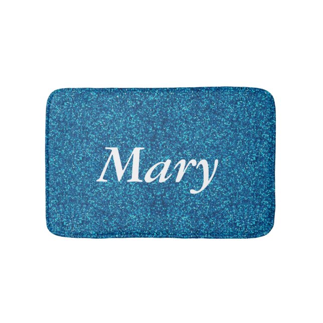 Personalized Blue Glitter Bath Mat (Front)