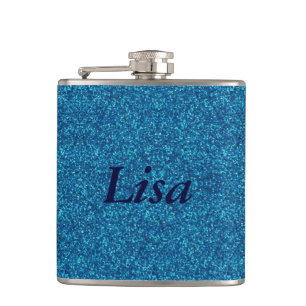 Personalized Blue Glitter Flask