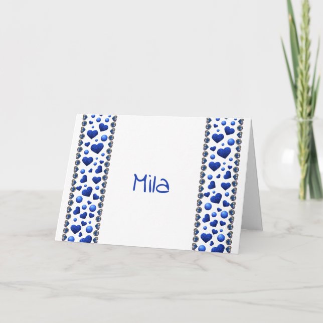 Personalized, Blue glitter heart Holiday Card (Front)