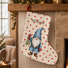 Personalized Blue Gnome Nordic Christmas Stocking