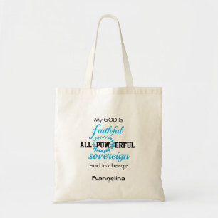 Personalized Blue GOD IS FAITHFUL Christian Tote Bag