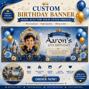 Personalized Blue & Gold Birthday Banner for Boys