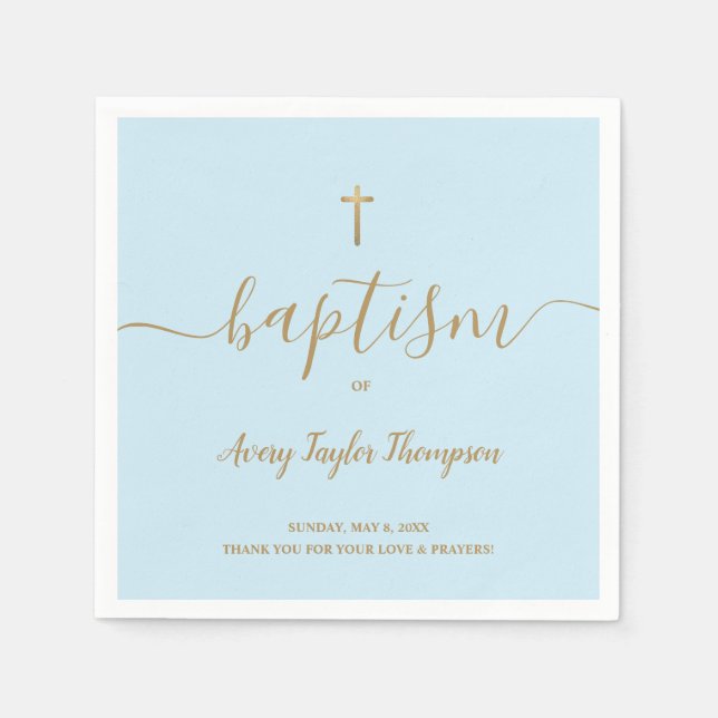 Personalized  blue Gold Cross boy baptism elegant  Napkin (Front)